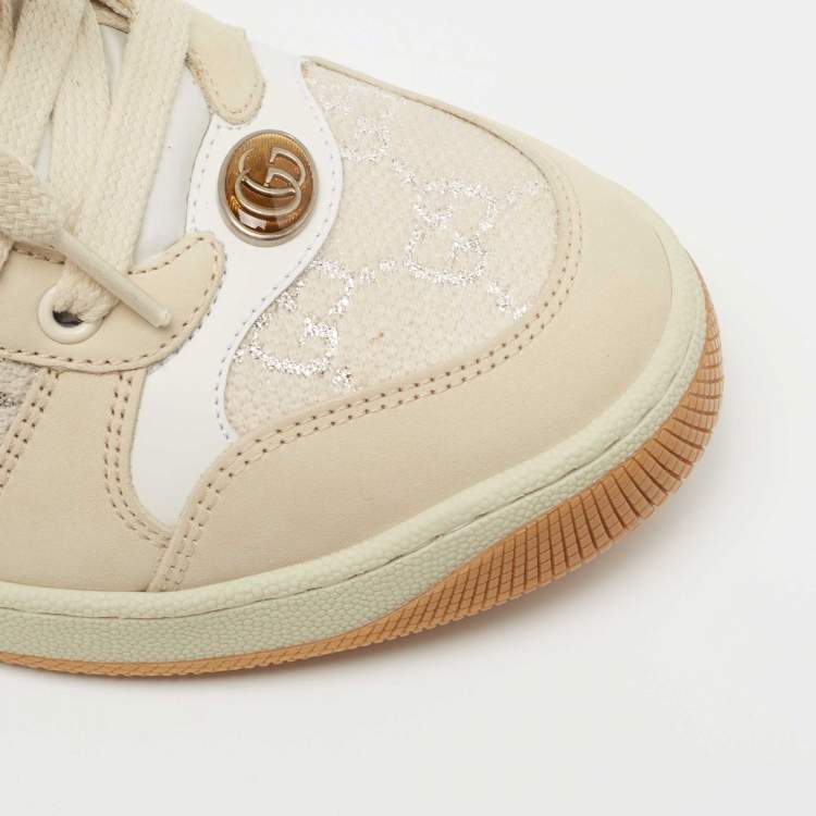 Pre Owned Gucci Multicolor Nubuck Leather Cotton Blend Screener Low Top Sneakers Size 38.5