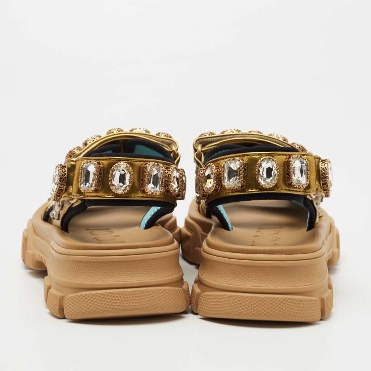 Pre Owned Gucci Multicolor Mesh and Leather Aguru Slingback Sandals Size 36.5