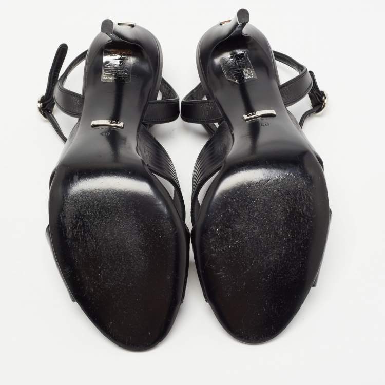 Pre Owned Gucci Black Leather Betsy Ankle Strap Sandals Size 40