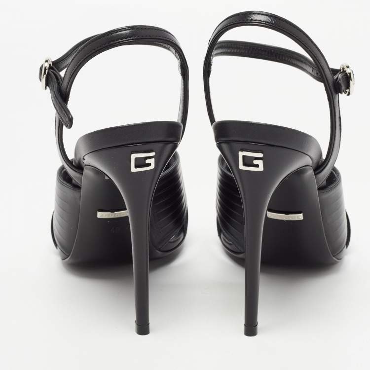 Pre Owned Gucci Black Leather Betsy Ankle Strap Sandals Size 40