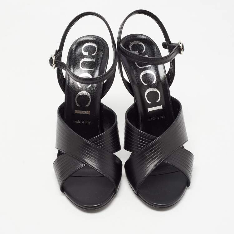 Pre Owned Gucci Black Leather Betsy Ankle Strap Sandals Size 40