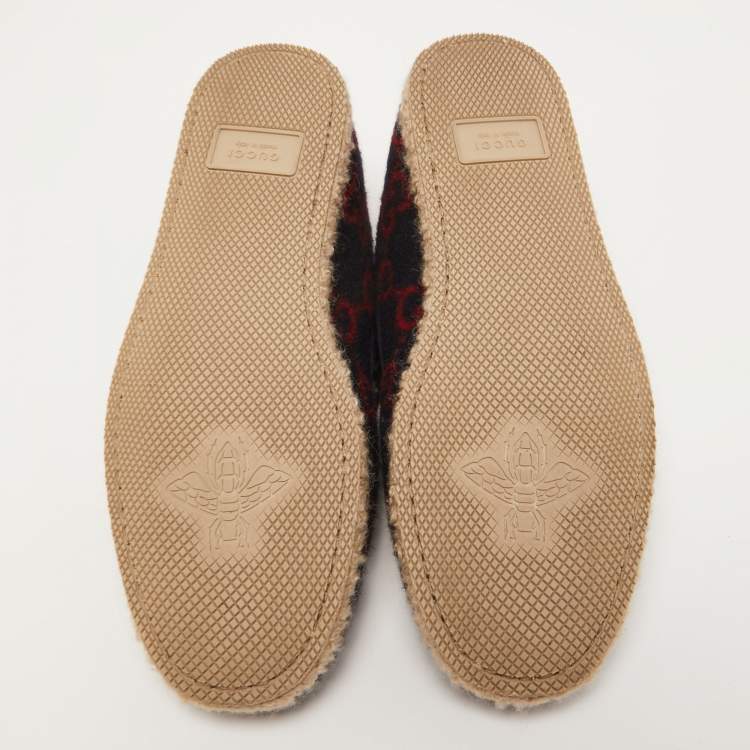 Pre Owned Gucci Navy Blue/Red GG Felt Horsebit Fria Espadrille Flats Size 37.5