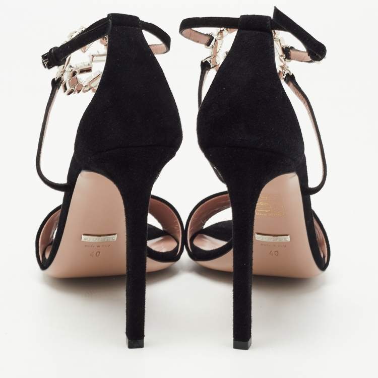 Pre Owned Gucci Black Suede Interlocking G Ankle Strap Sandals Size 40