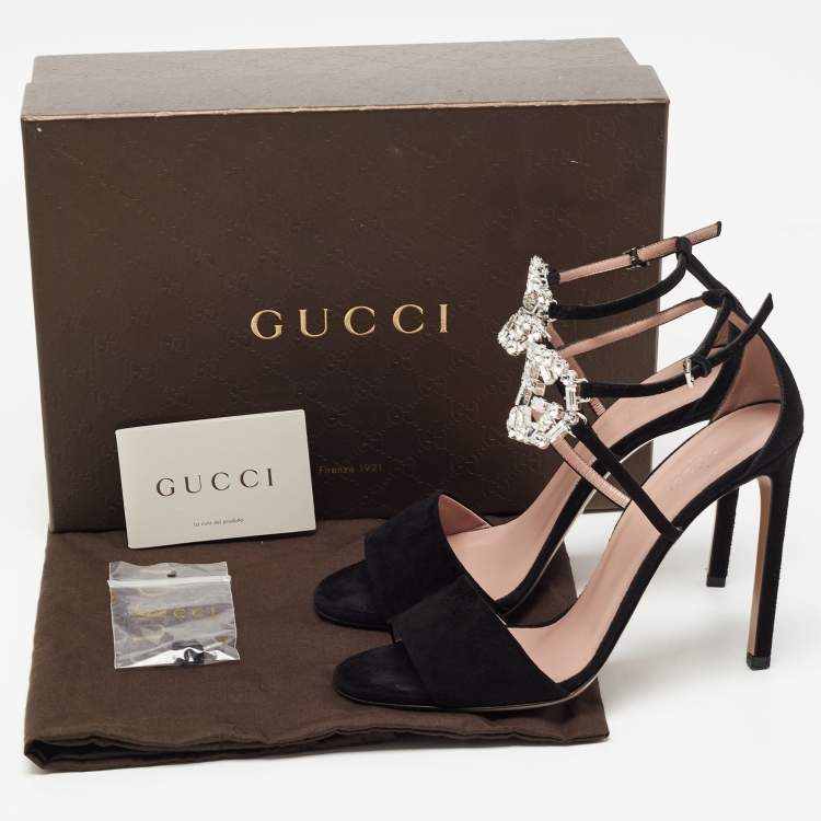 Pre Owned Gucci Black Suede Interlocking G Ankle Strap Sandals Size 40
