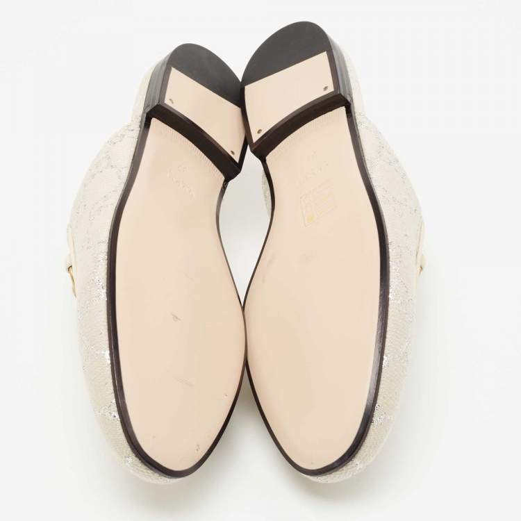 Pre Owned Gucci Grey/Silver Canvas Princetown Mules Size 37 