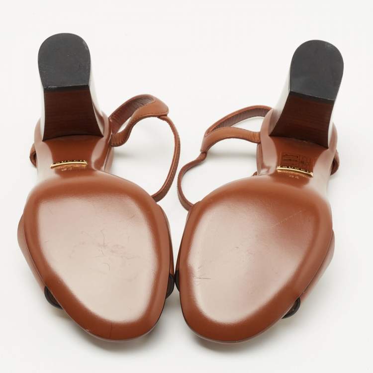 Pre Owned Gucci Brown Leather Horsebit Ankle Strap Sandals Size 34