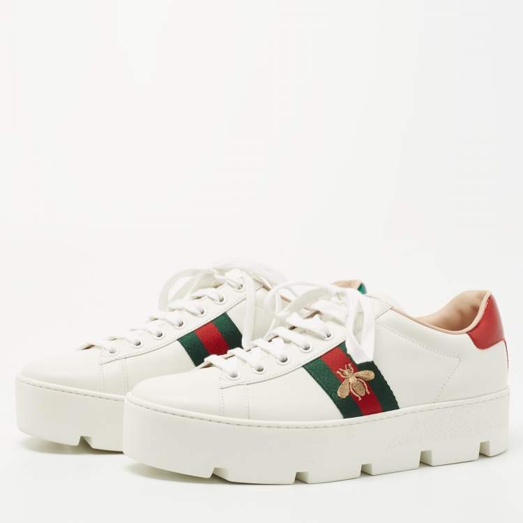 Women's Ace sneaker with bee in white leather
