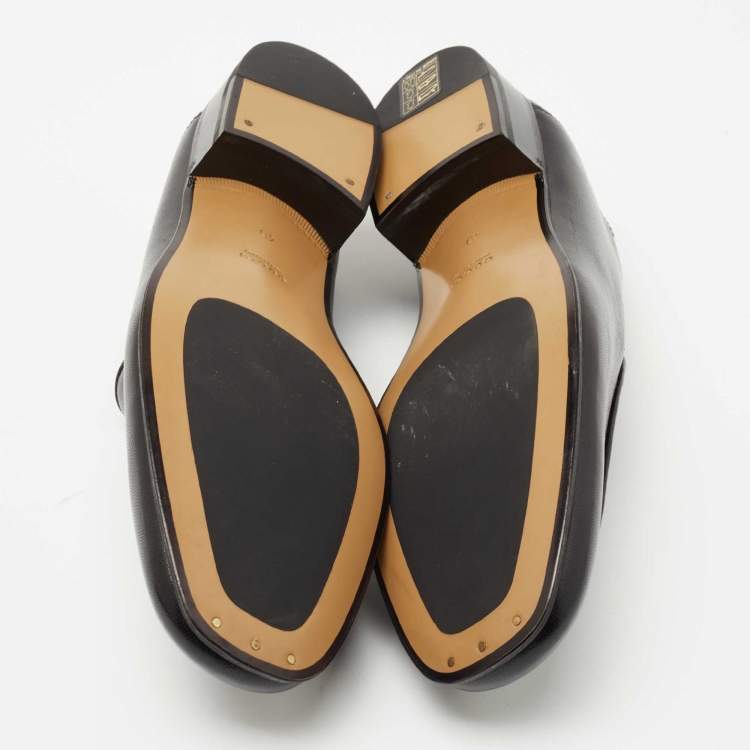 Pre Owned Gucci Black Leather Horsebit Square Toe Loafers Size 40