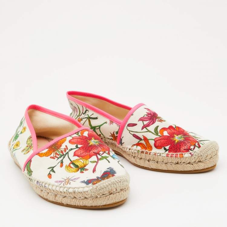 Pre Owned Gucci Multicolor Floral Print Canvas Espadrille Flats Size 41