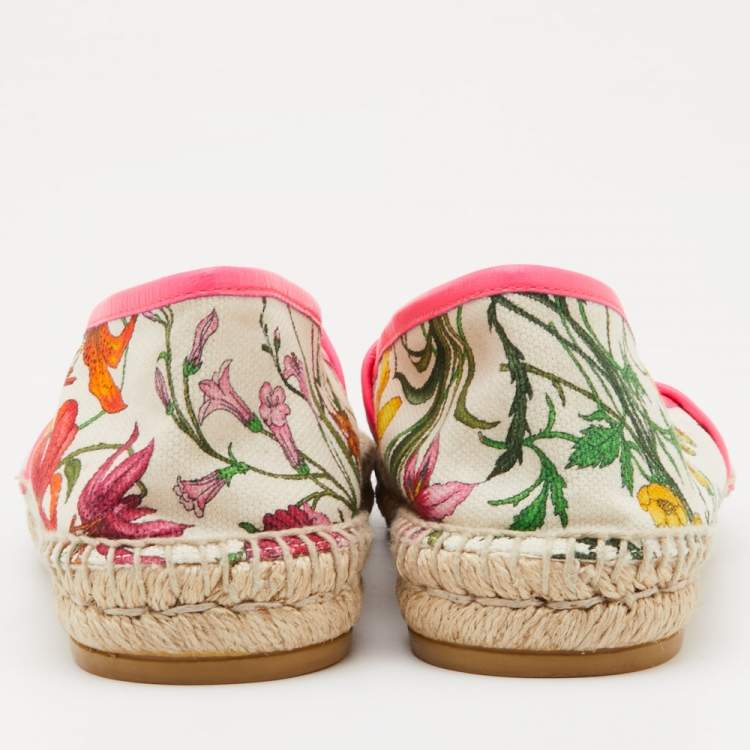 Pre Owned Gucci Multicolor Floral Print Canvas Espadrille Flats Size 41