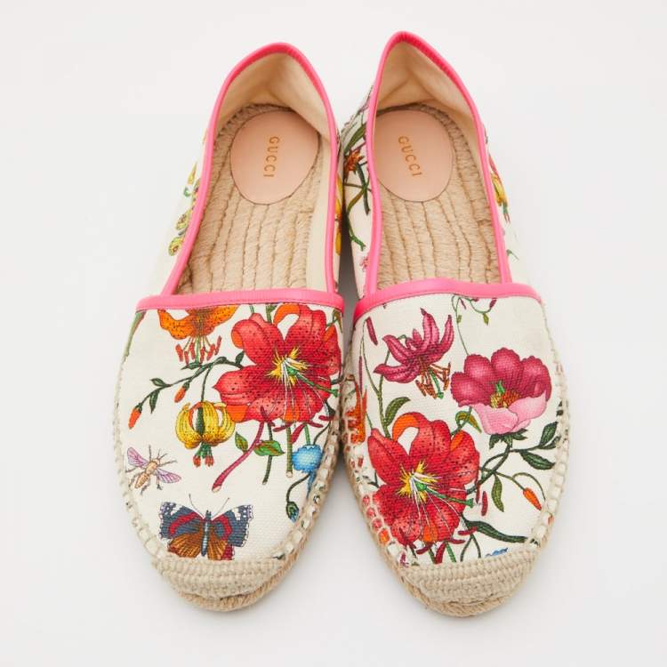 Pre Owned Gucci Multicolor Floral Print Canvas Espadrille Flats Size 41