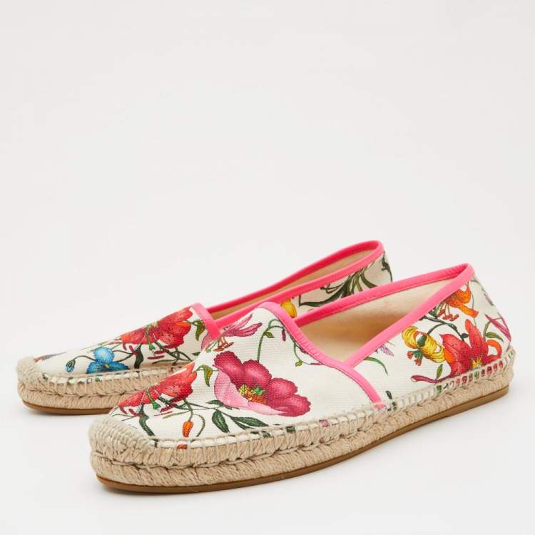 Pre Owned Gucci Multicolor Floral Print Canvas Espadrille Flats Size 41