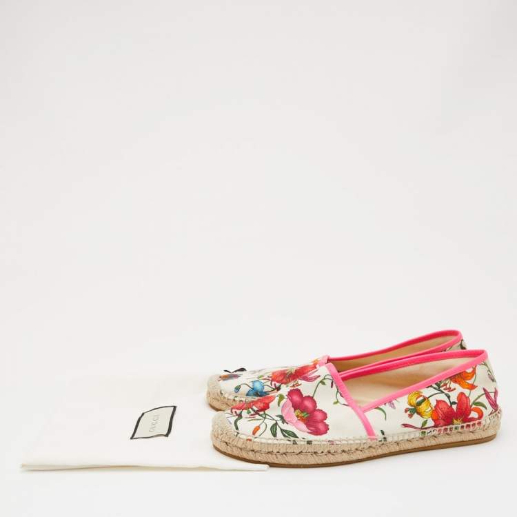 Pre Owned Gucci Multicolor Floral Print Canvas Espadrille Flats Size 41