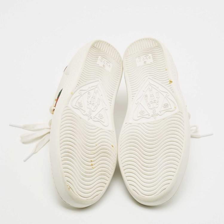 Pre Owned Gucci White Leather Ace Web Faux Pearl Embellished Low Top Sneakers Size 37