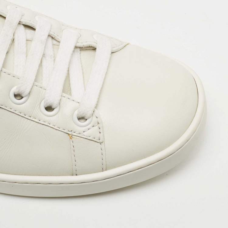 Pre Owned Gucci White Leather Ace Web Faux Pearl Embellished Low Top Sneakers Size 37