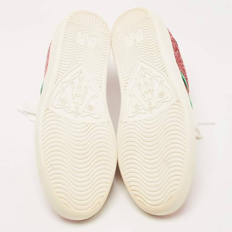 Pre Owned Gucci Pink Glitter Ace Low Top Sneakers Size 37