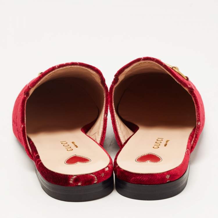 مملوكة مسبقًا Gucci Pink GG Velvet Princetown Flat Mules Size 38
