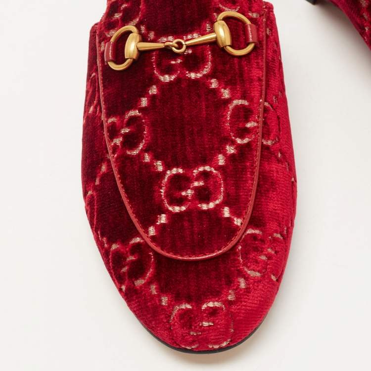 مملوكة مسبقًا Gucci Pink GG Velvet Princetown Flat Mules Size 38