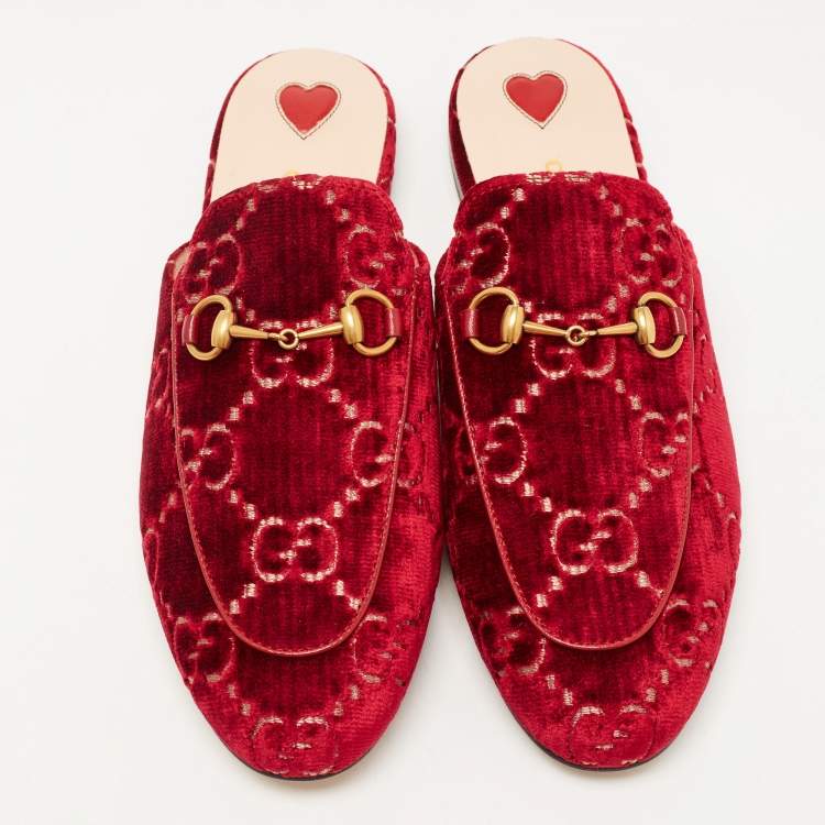 مملوكة مسبقًا Gucci Pink GG Velvet Princetown Flat Mules Size 38