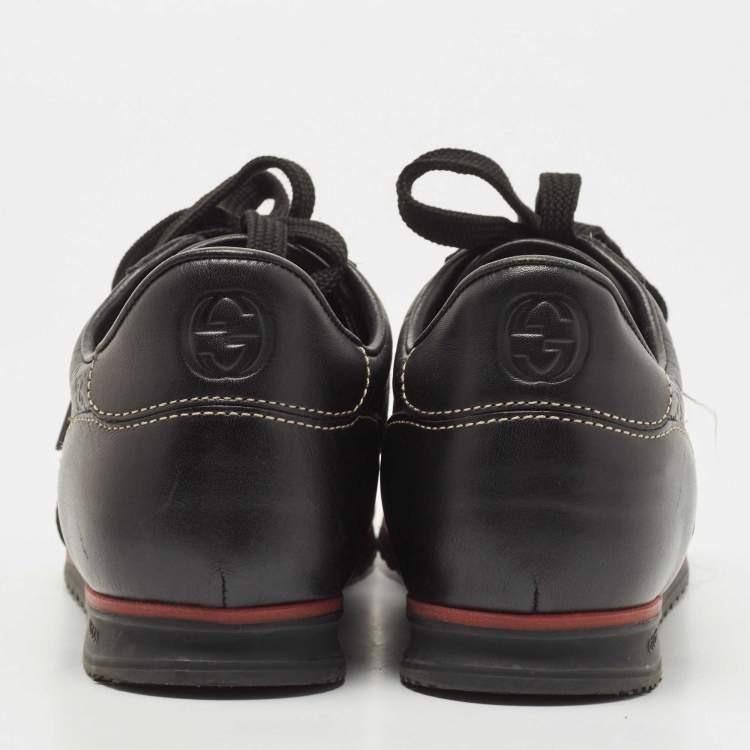 Pre Owned Gucci Black Guccissima Leather Web Low Top Sneakers Size 38