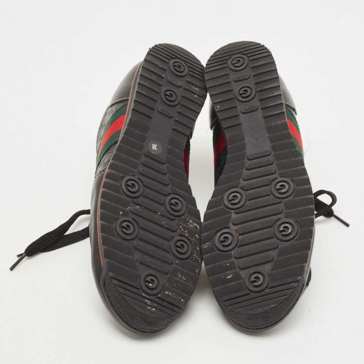 Pre Owned Gucci Black Guccissima Leather Web Low Top Sneakers Size 38
