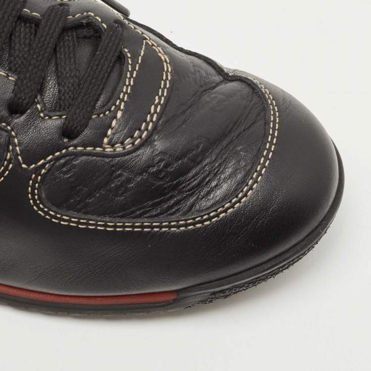 Pre Owned Gucci Black Guccissima Leather Web Low Top Sneakers Size 38