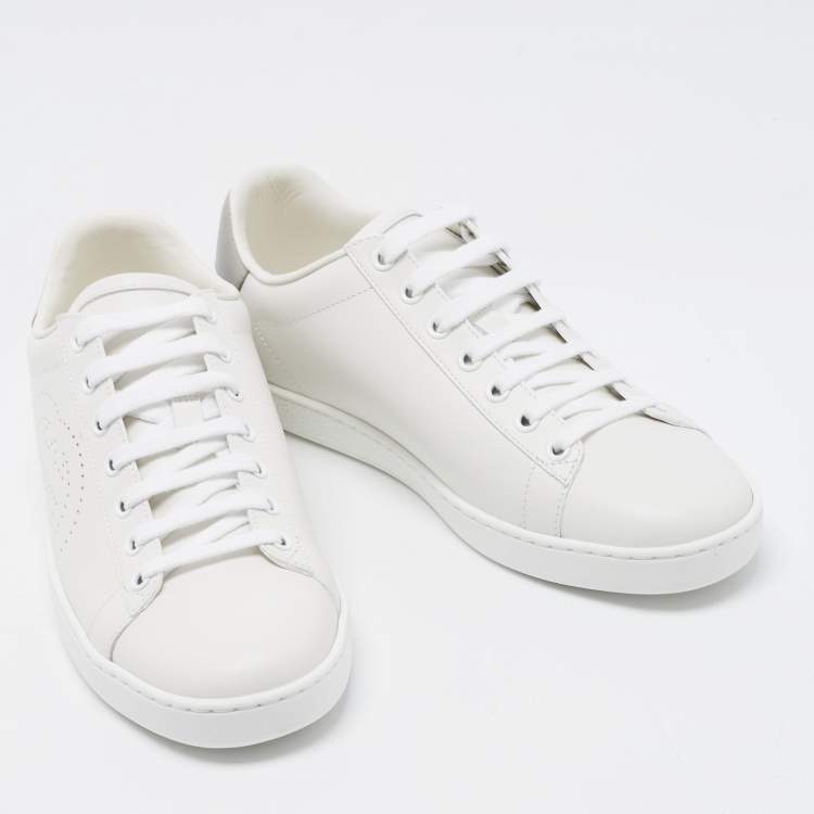 Pre Owned Gucci White Perforated Interlocking G Leather Ace Low Top Sneakers Size 38