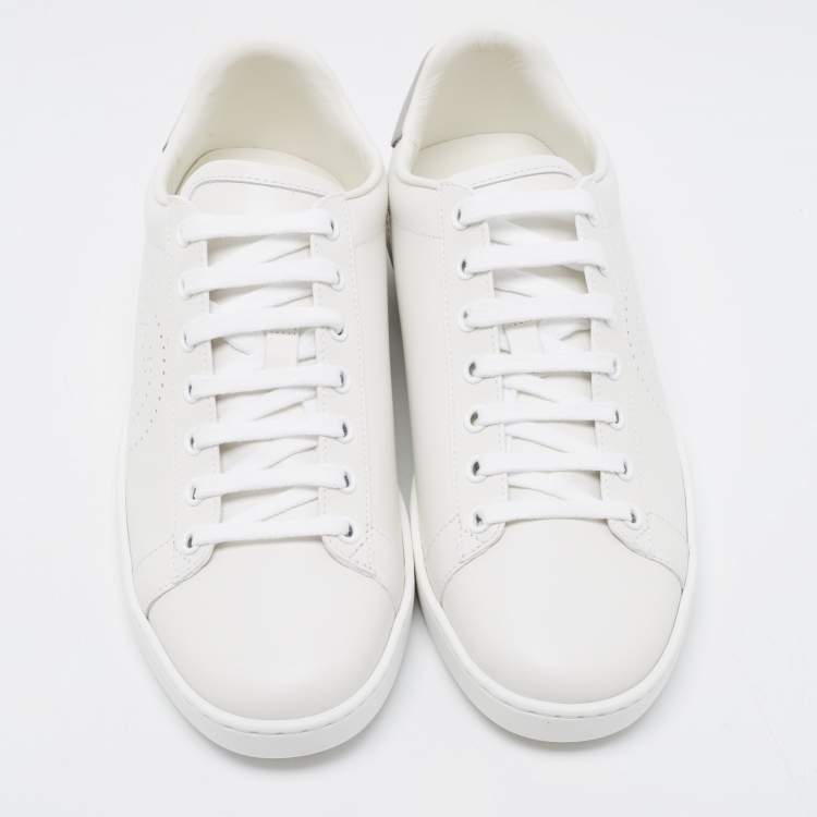 Pre Owned Gucci White Perforated Interlocking G Leather Ace Low Top Sneakers Size 38