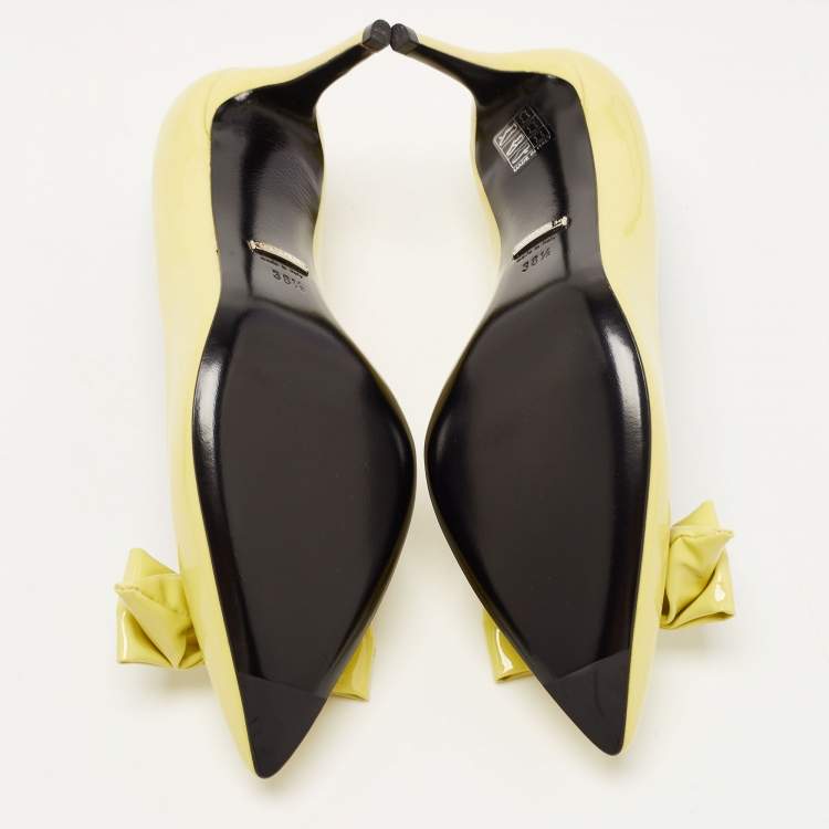 Pre Owned Gucci Lime Patent Leather Bow Pointed Toe Pumps Size 38.5
