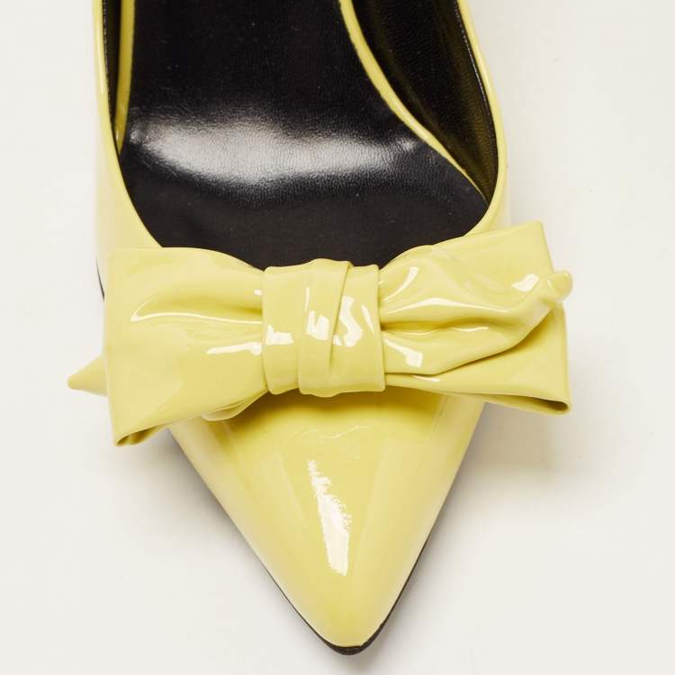Pre Owned Gucci Lime Patent Leather Bow Pointed Toe Pumps Size 38.5