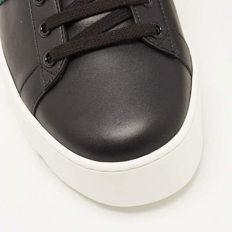Pre Owned Gucci Black Leather Ace Lace Up Sneakers Size 38.5