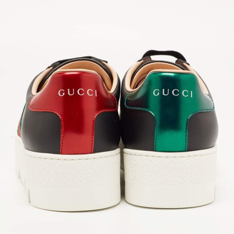 Pre Owned Gucci Black Leather Ace Lace Up Sneakers Size 38.5