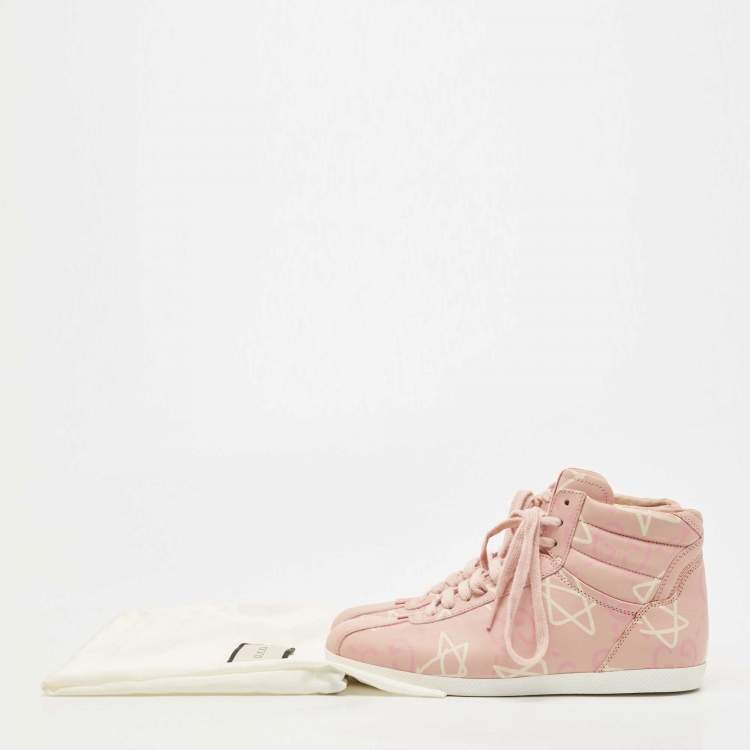 Pre Owned Gucci Pink Leather GG Ghost Graffiti High Top Sneakers Size 36