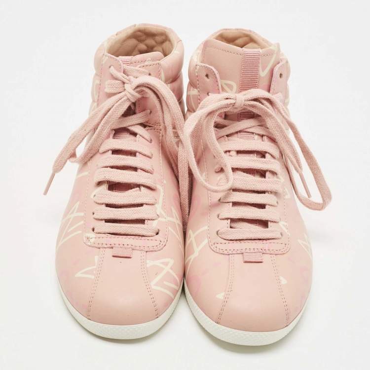 Pre Owned Gucci Pink Leather GG Ghost Graffiti High Top Sneakers Size 36