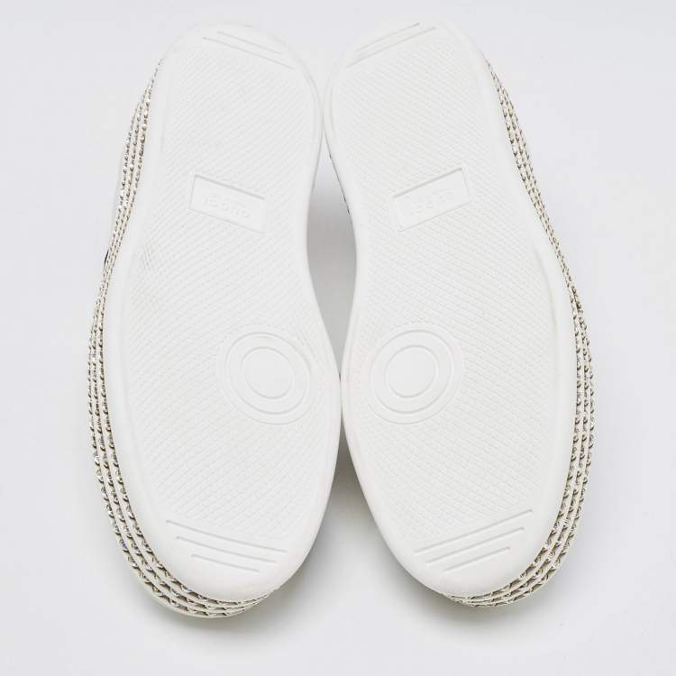 Pre Owned Gucci White Leather Embroidered Bee Crystal Embellished Platform New Ace Sneakers Size 38