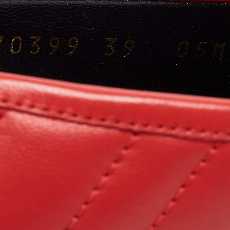 Pre Owned Gucci Red Leather Double G Loafers Size 39
