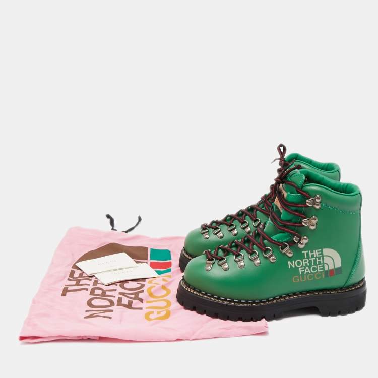 Pre Owned Gucci X The North Face Green Leather  Lace-up Boots Size 38