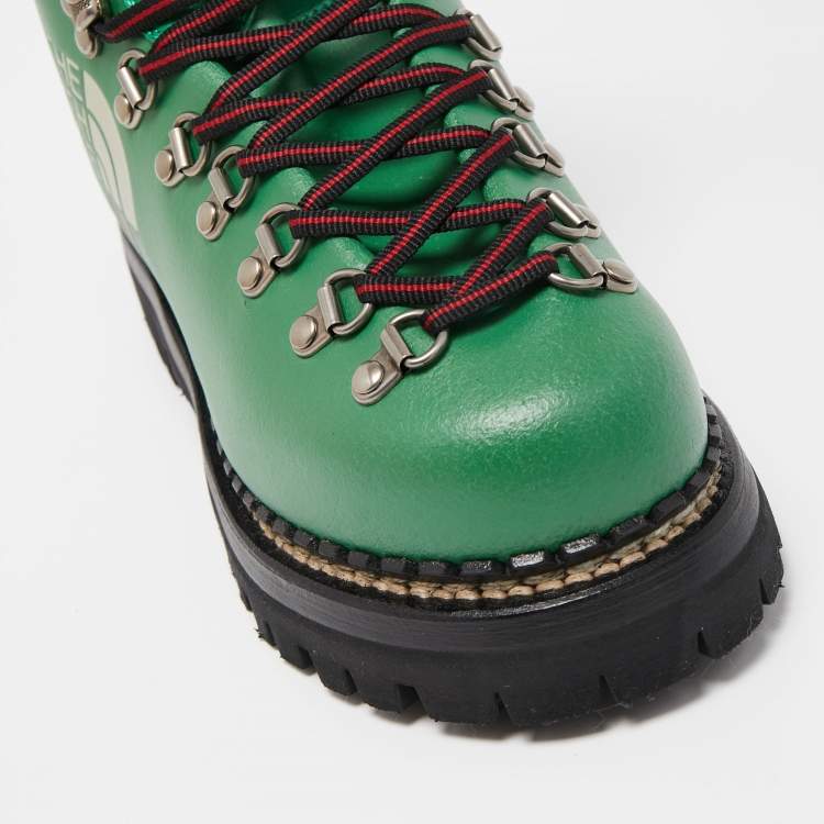 Pre Owned Gucci X The North Face Green Leather  Lace-up Boots Size 38