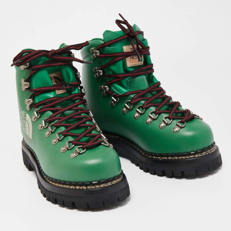 Pre Owned Gucci X The North Face Green Leather  Lace-up Boots Size 38