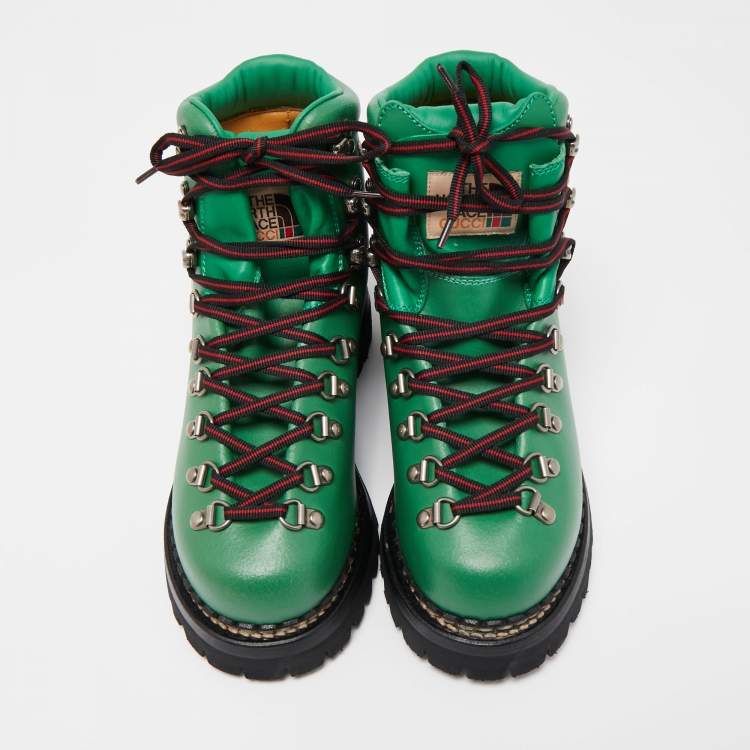 Pre Owned Gucci X The North Face Green Leather  Lace-up Boots Size 38