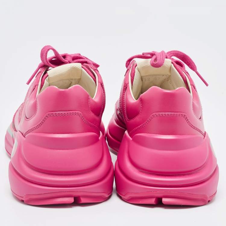 Pre Owned Gucci Pink Leather Rhyton Low Top Sneakers Size 37