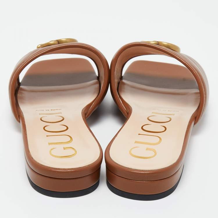 Pre Owned Gucci Brown Leather Jolie Mules Size 38.5