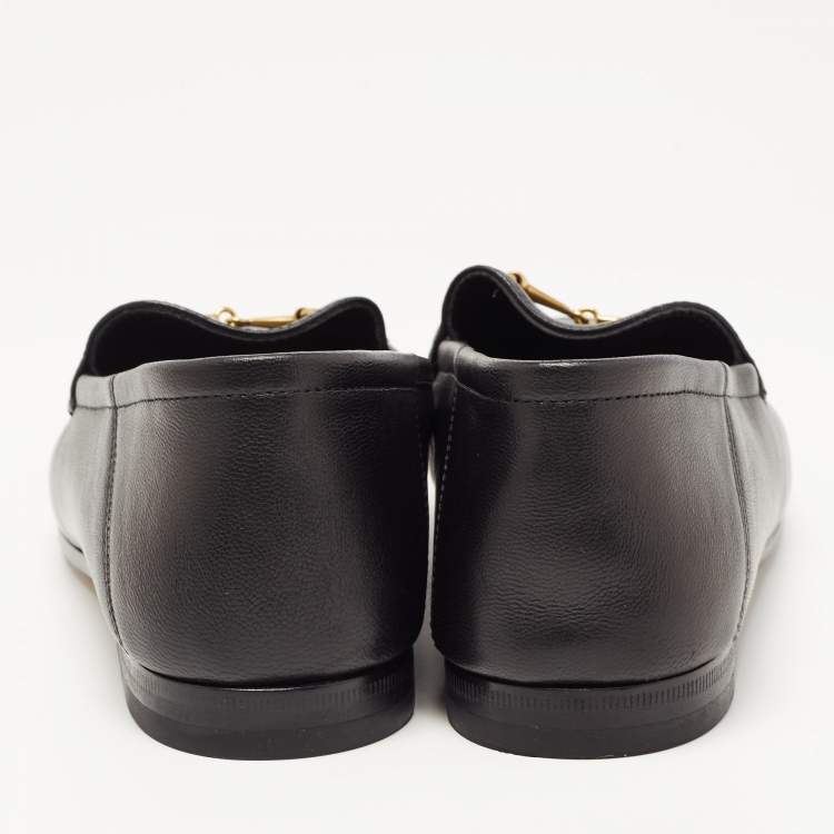 Pre Owned Gucci Black Leather Jordaan Slip On Loafers Size 36