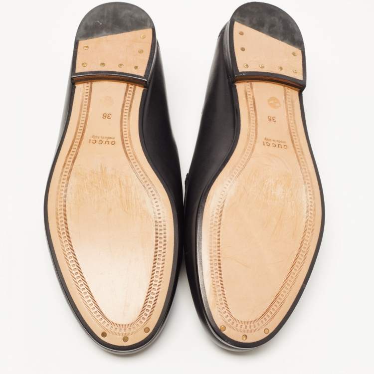 Pre Owned Gucci Black Leather Jordaan Slip On Loafers Size 36