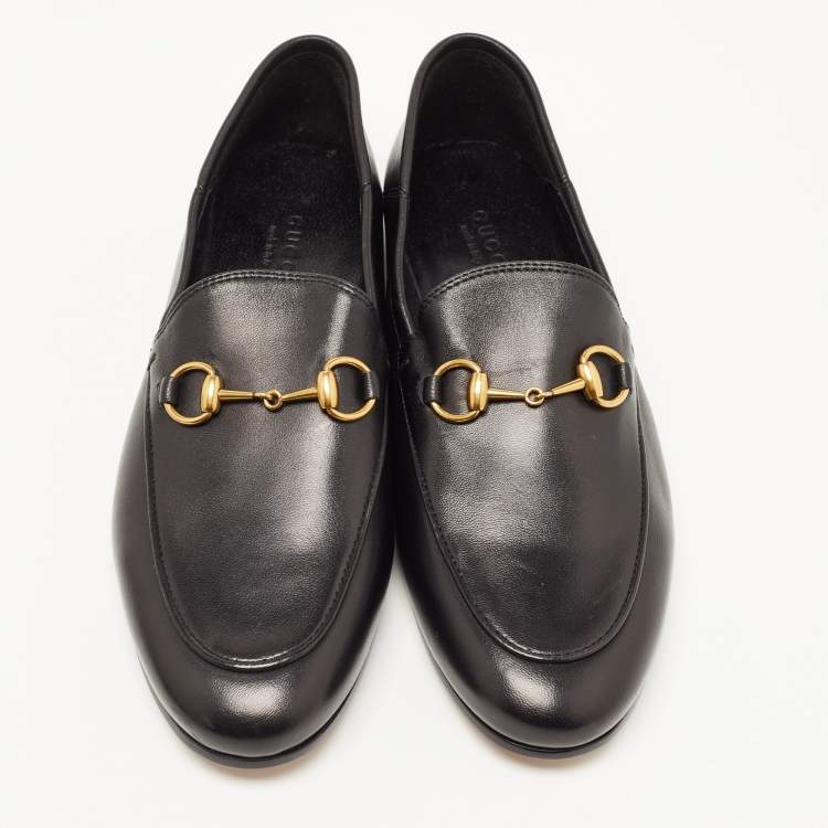 Pre Owned Gucci Black Leather Jordaan Slip On Loafers Size 36