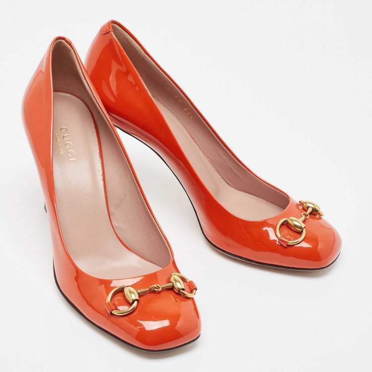 مملوكة مسبقًا Gucci Orange Patent Leather Jolene Pumps Size 37.5