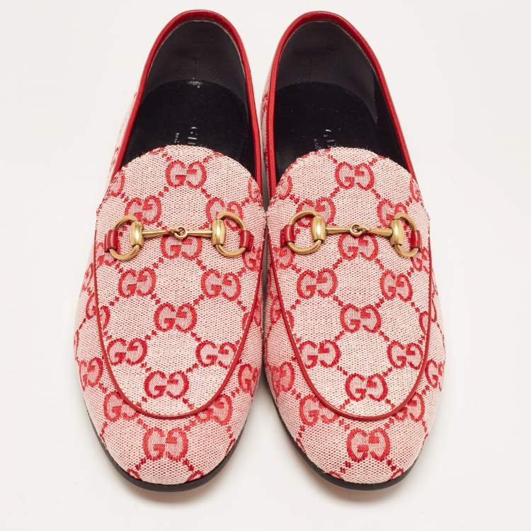 Pre Owned Gucci Red GG Canvas Jordaan Horsebit Loafers Size 36.5