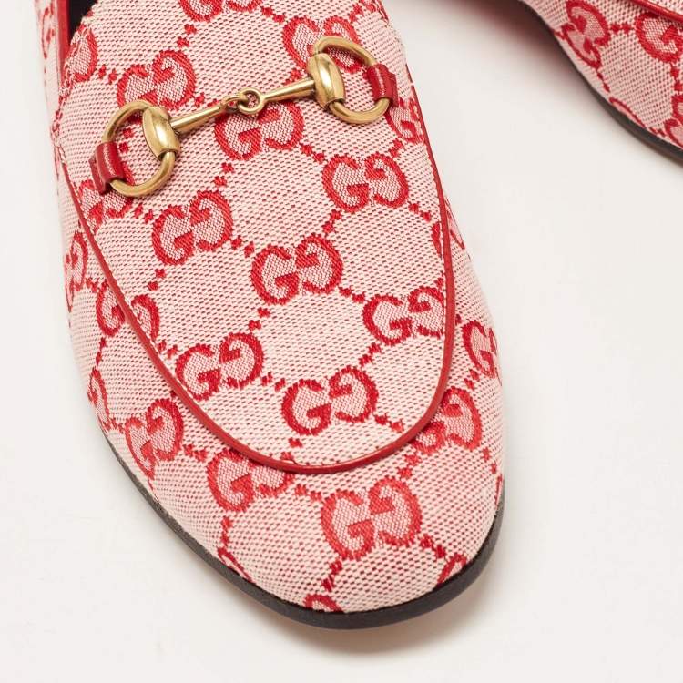 Pre Owned Gucci Red GG Canvas Jordaan Horsebit Loafers Size 36.5