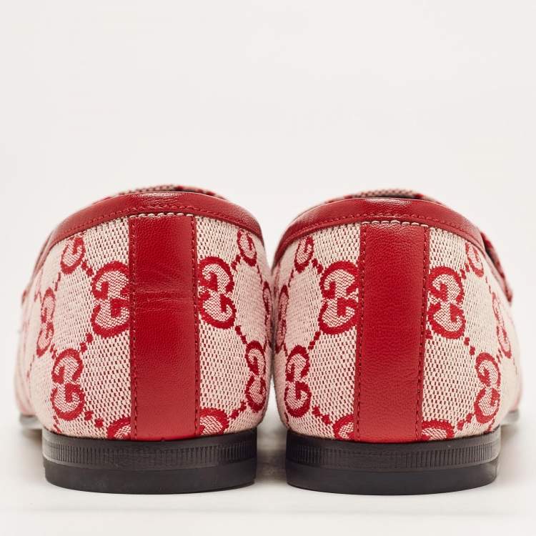 Pre Owned Gucci Red GG Canvas Jordaan Horsebit Loafers Size 36.5