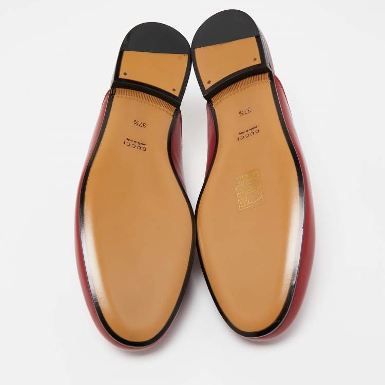 Pre Owned Gucci Red Leather Princetown Mules Size 37.5  